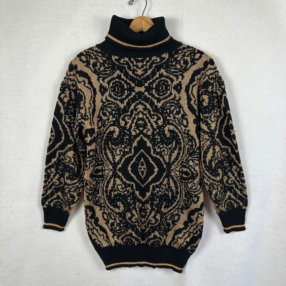 Vintage 80's Pronto Moda Gold Metallic Knit Turtleneck Sweater Women Small‎ - Picture 5 of 10